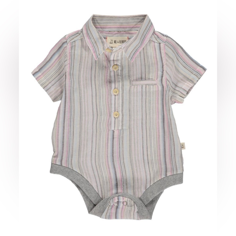 Me & Henry 6/9M Multicolored Pink Helford Onesie Half Button Beach Vacation